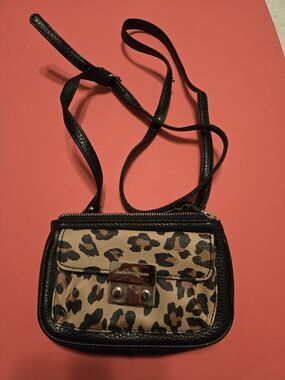 Dana Buchman Leopard Print Wallet Size Crossbody with Black Trim
